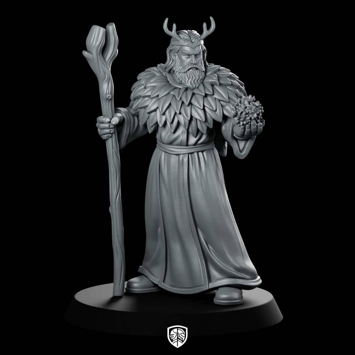 Male Human Druid With Staff Miniature Antlers
