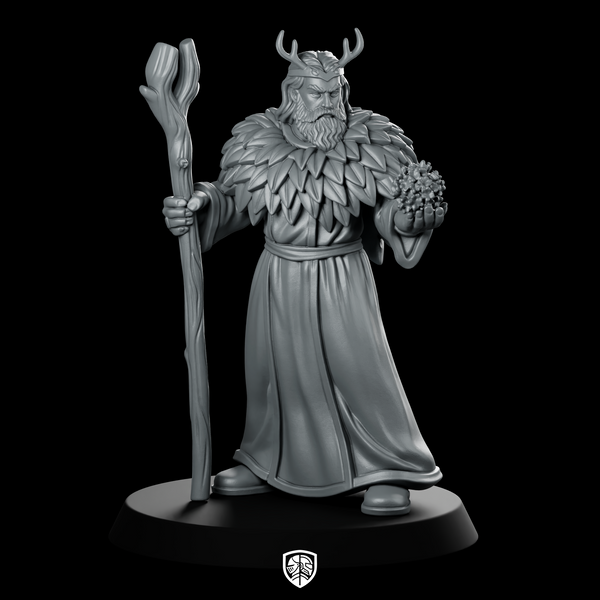 Male Human Druid With Staff Miniature Antlers