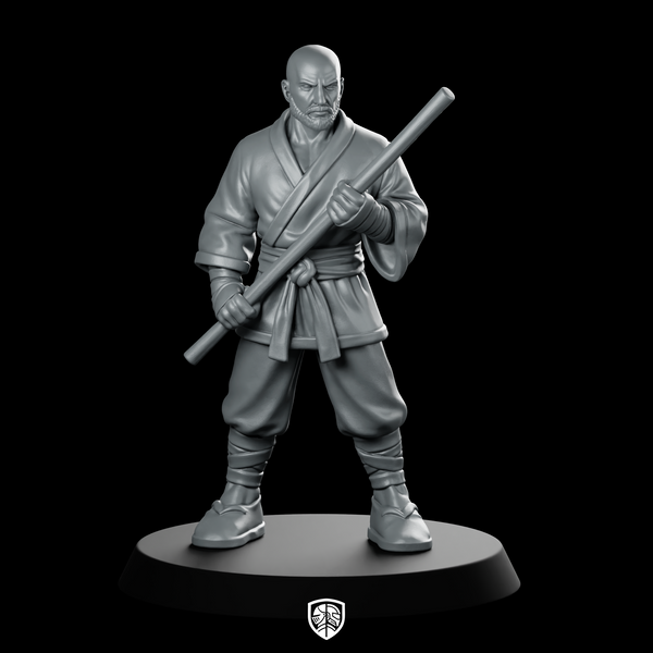 Male Human Monk With Quarterstaff Miniature Bearded