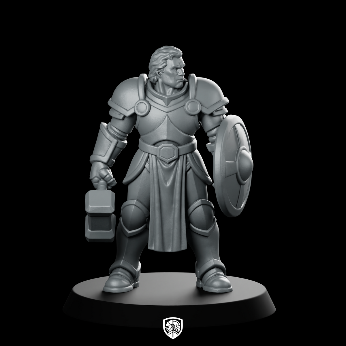 Male Human Paladin With hammer And Shield Miniature