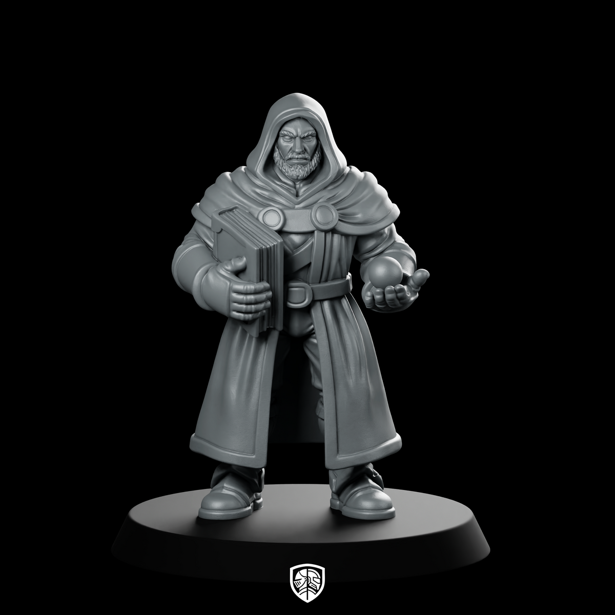 Male Human Warlock With Tome And Miniature