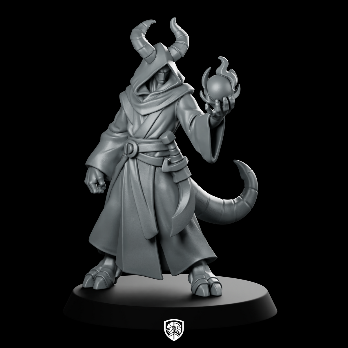 Male Tiefling Warlock With Flaming Orb Miniature