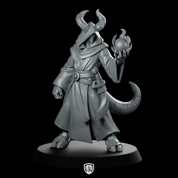 Male Tiefling Warlock With Flaming Orb Miniature