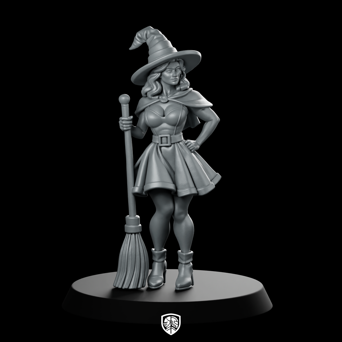 Pinup Witch With Broom Miniature Cloak Hat