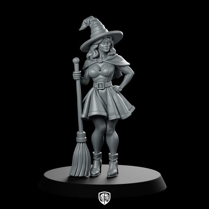 Pinup Witch With Broom Miniature Cloak Hat