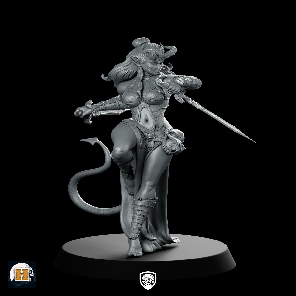 Sylira Shadowhorn Miniature Tiefling Swordswoman
