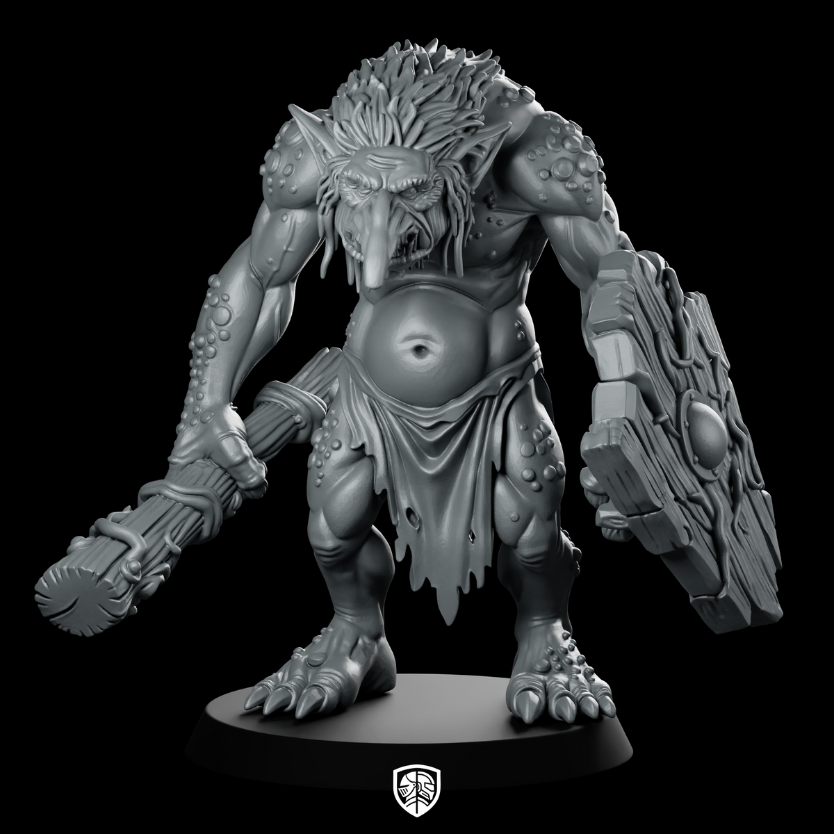 Troll With Club And Shield Miniature Brute