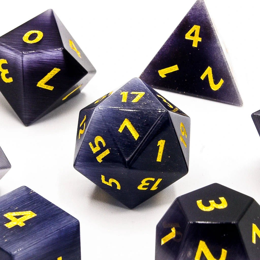 Purple Cats Eye | Natural Gemstone | 7 Piece Set - Tabletop Dominion - We Print Miniatures