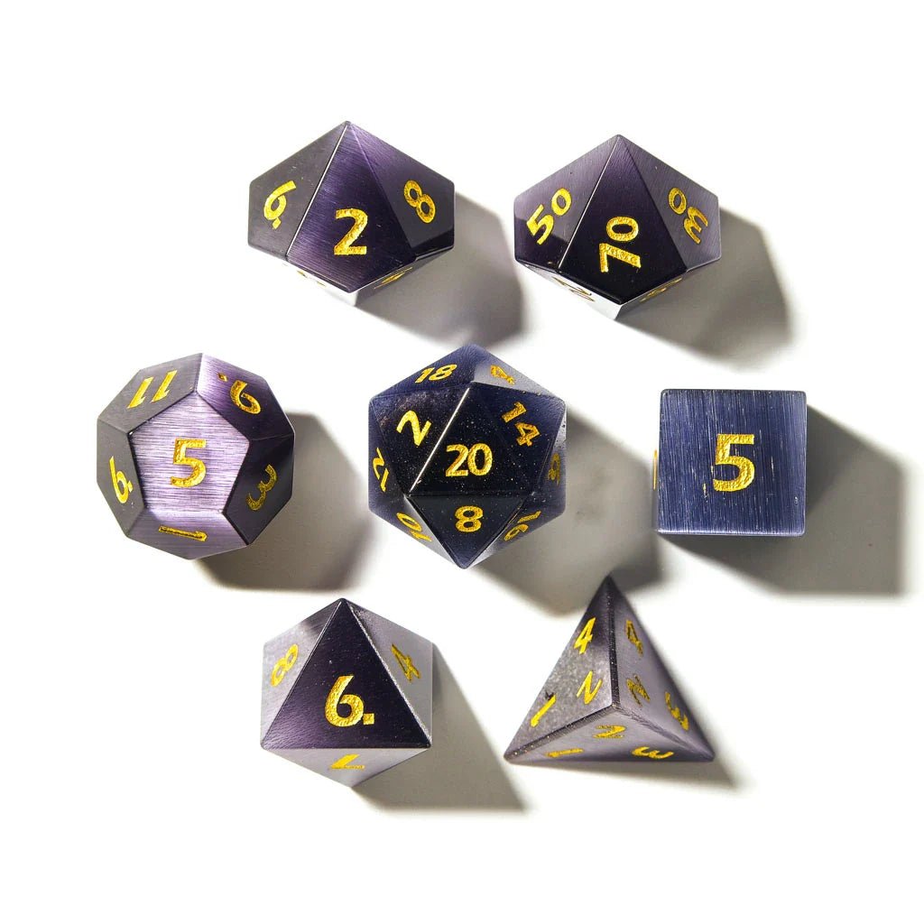 Purple Cats Eye | Natural Gemstone | 7 Piece Set - Tabletop Dominion - We Print Miniatures