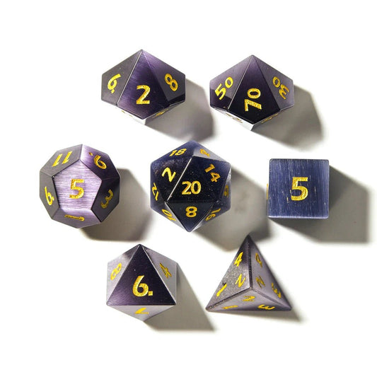 Purple Cats Eye | Natural Gemstone | 7 Piece Set - Tabletop Dominion - We Print Miniatures