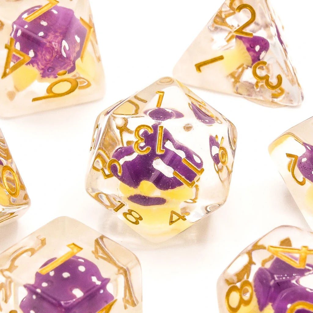 Purple Mushies | Resin Inclusion Dice | 7 Piece Set - Tabletop Dominion - We Print Miniatures