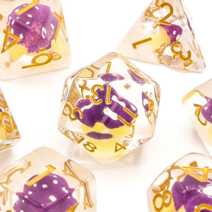 Purple Mushies | Resin Inclusion Dice | 7 Piece Set - Tabletop Dominion - We Print Miniatures