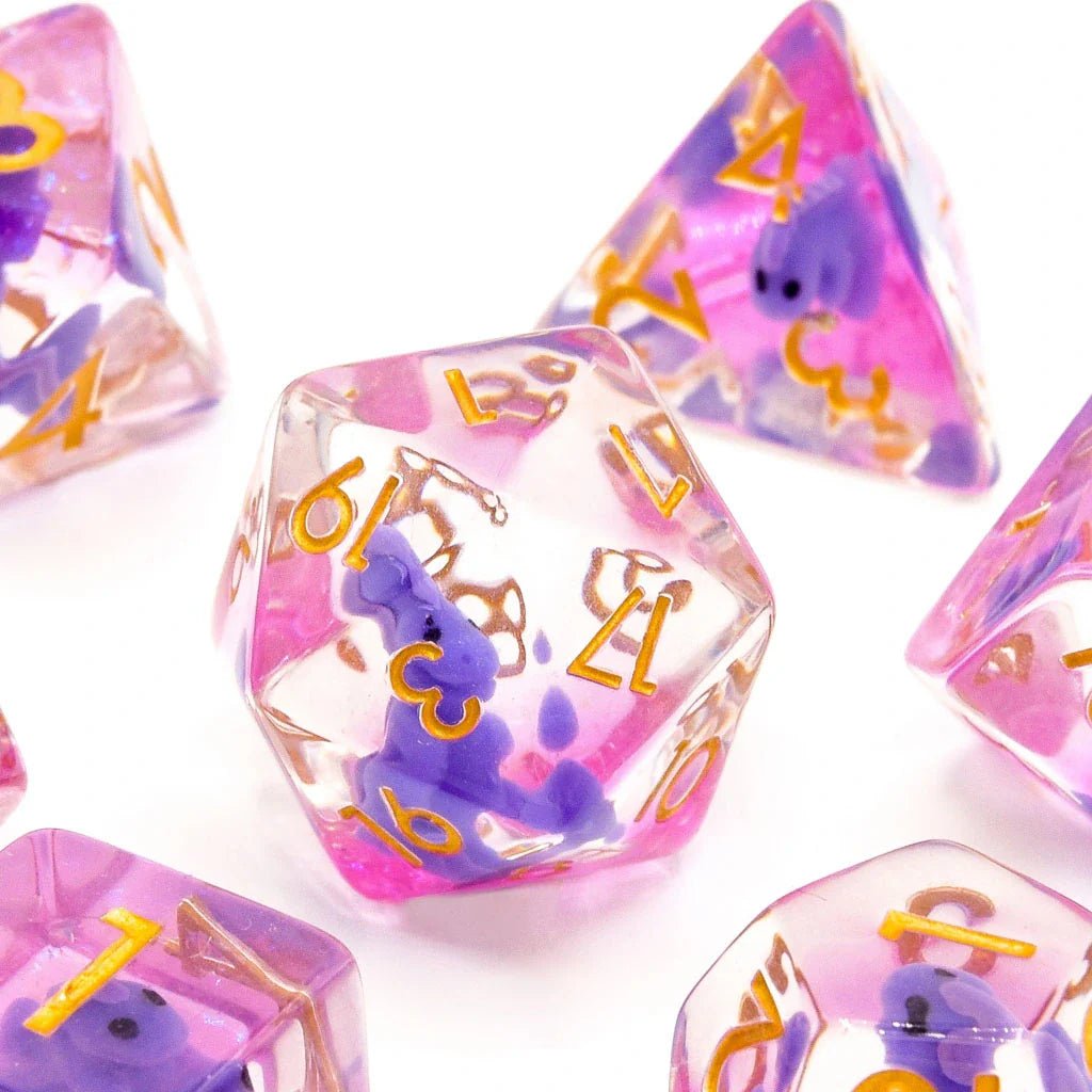 Purple T - Rex | Resin Inclusion Dice | 7 Piece Set - Tabletop Dominion - We Print Miniatures