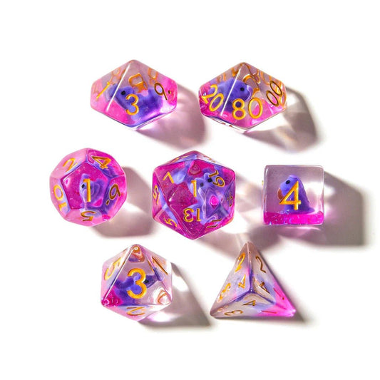 Purple T - Rex | Resin Inclusion Dice | 7 Piece Set - Tabletop Dominion - We Print Miniatures