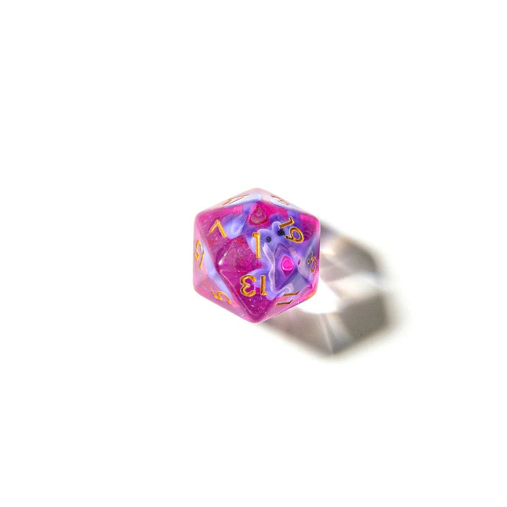 Purple T - Rex | Resin Inclusion Dice | 7 Piece Set - Tabletop Dominion - We Print Miniatures