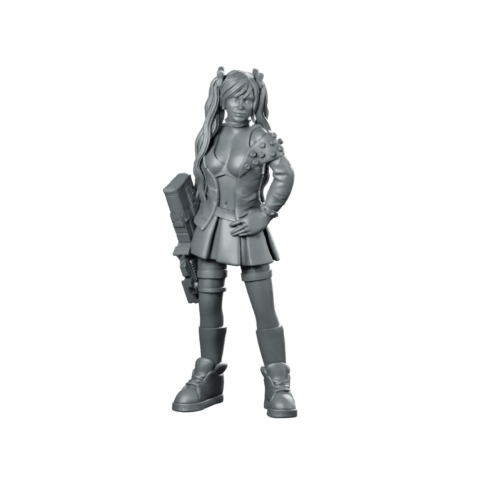 Quadro Kantos Solo Miniature Cyberpunk Female Mercenary Miniature 360 Spin 01