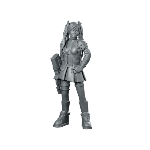 Quadro Kantos Solo Miniature Cyberpunk Female Mercenary Miniature 360 Spin 01