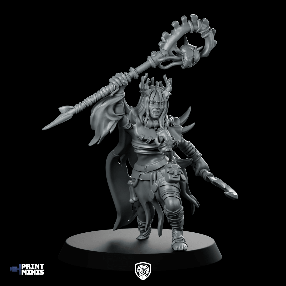 Queen Lehana 2 Miniature Horned Shaman Warrior - Print Minis - We Print Miniatures
