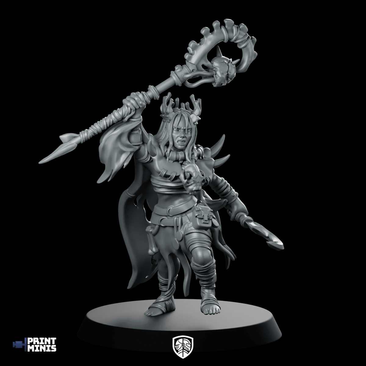 Queen Lehana 2 Miniature Horned Shaman Warrior - Print Minis - We Print Miniatures