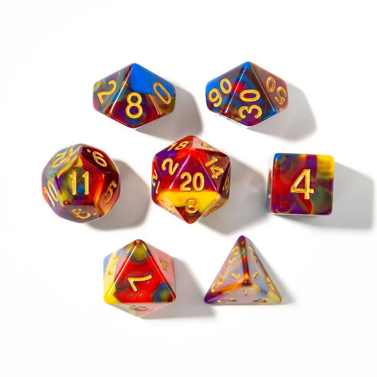 Rainbow Vortex | Acrylic Dice | 7 Piece Set - Tabletop Dominion - We Print Miniatures