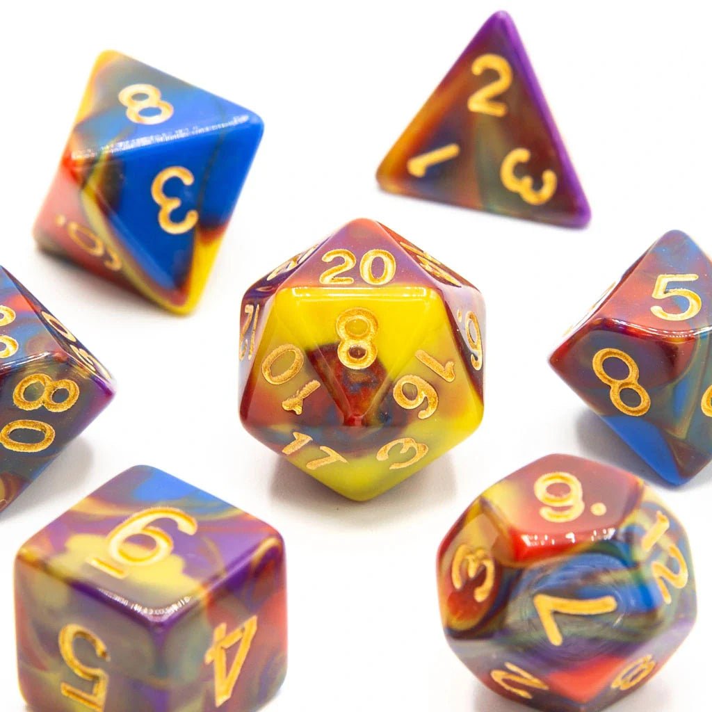 Rainbow Vortex | Acrylic Dice | 7 Piece Set - Tabletop Dominion - We Print Miniatures