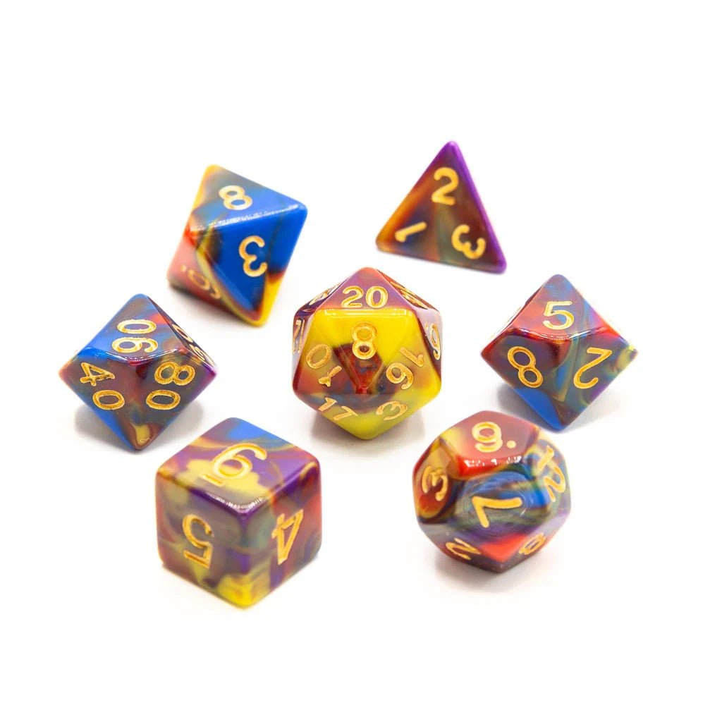 Rainbow Vortex | Acrylic Dice | 7 Piece Set - Tabletop Dominion - We Print Miniatures
