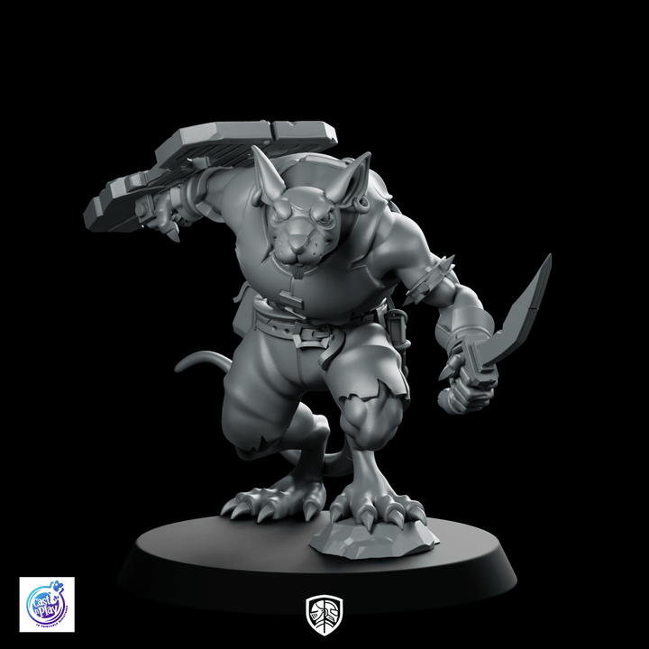 Ratfolk Frontline Fighter Miniature Sewer Shield Warrior