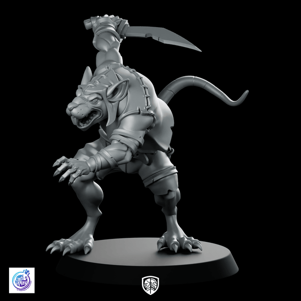 Ratfolk Swordsman Miniature Rogue Sewer Skirmisher Warrior - CastNPlay - We Print Miniatures