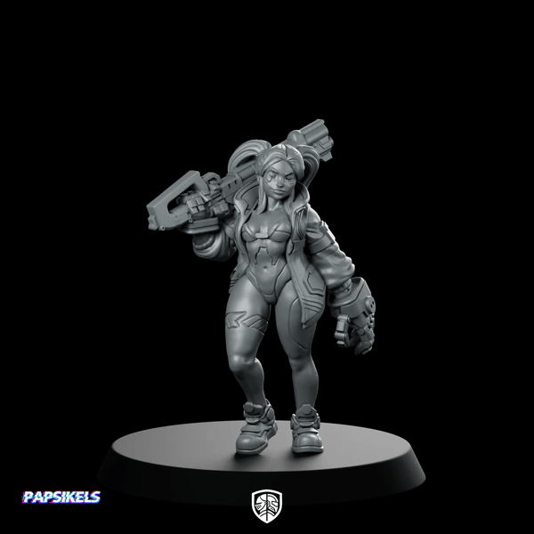 Rebekie Wears Dee Jacket Scifi Miniature Cyberpunk Female - Papsikels Miniatures - We Print Miniatures