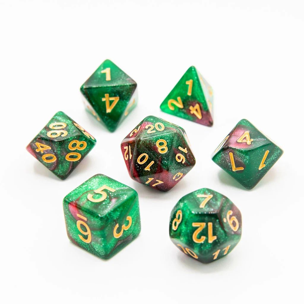 Red Apple Forest | Acrylic Dice | 7 Piece Set - Tabletop Dominion - We Print Miniatures