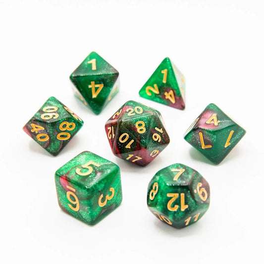 Red Apple Forest | Acrylic Dice | 7 Piece Set - Tabletop Dominion - We Print Miniatures