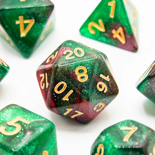 Red Apple Forest | Acrylic Dice | 7 Piece Set - Tabletop Dominion - We Print Miniatures