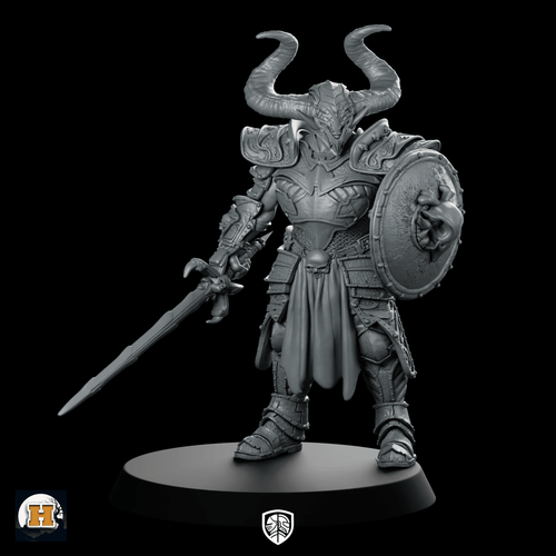 Red Knight Miniature Horned Sword Shield Warrior - Haito - We Print Miniatures