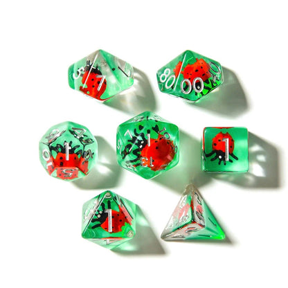 Red Ladybugs | Resin Inclusion Dice | 7 Piece Set - Tabletop Dominion - We Print Miniatures