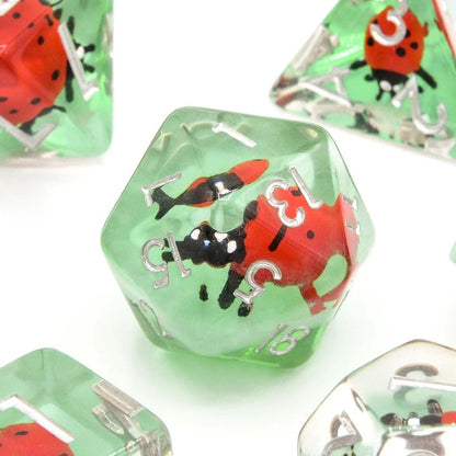 Red Ladybugs | Resin Inclusion Dice | 7 Piece Set - Tabletop Dominion - We Print Miniatures