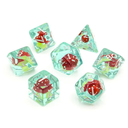 Red Mushies | Resin Inclusion Dice | 7 Piece Set - Tabletop Dominion - We Print Miniatures