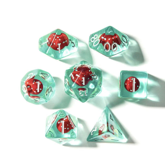 Red Mushies | Resin Inclusion Dice | 7 Piece Set - Tabletop Dominion - We Print Miniatures