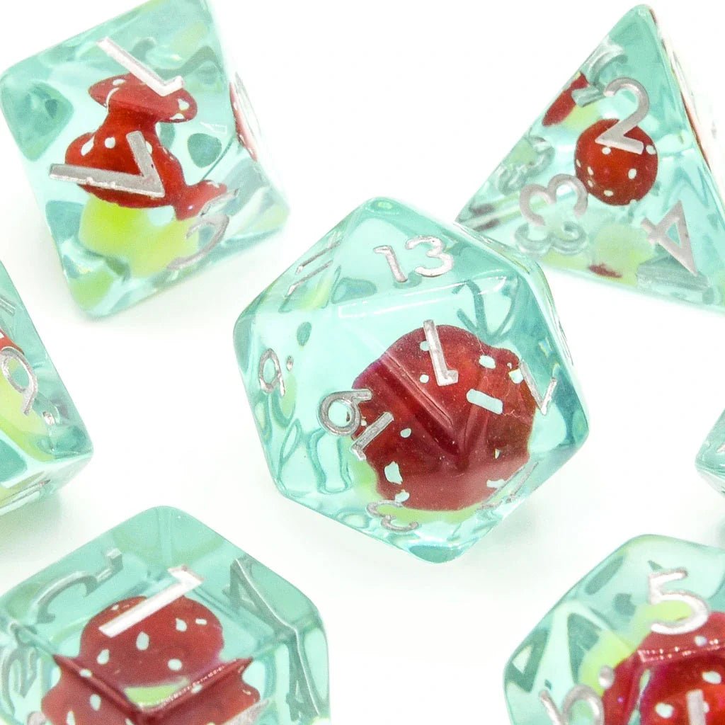 Red Mushies | Resin Inclusion Dice | 7 Piece Set - Tabletop Dominion - We Print Miniatures