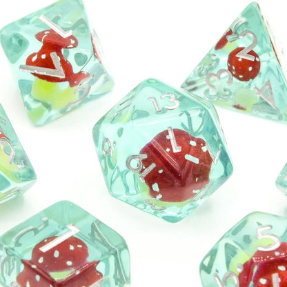 Red Mushies | Resin Inclusion Dice | 7 Piece Set - Tabletop Dominion - We Print Miniatures