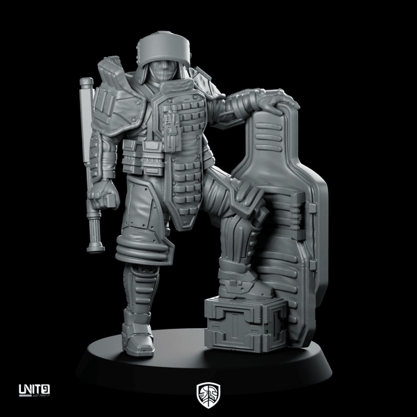 Red P1 Cyberpunk Miniature Armored Shielded Warrior - Unit9 - We Print Miniatures