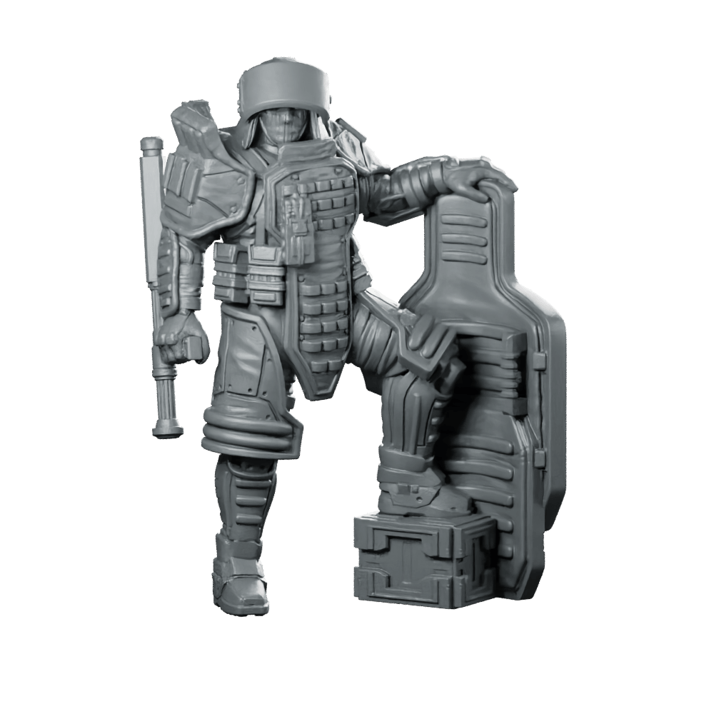 Red P1 Cyberpunk Miniature Armored Shielded Warrior - Unit9 - We Print Miniatures
