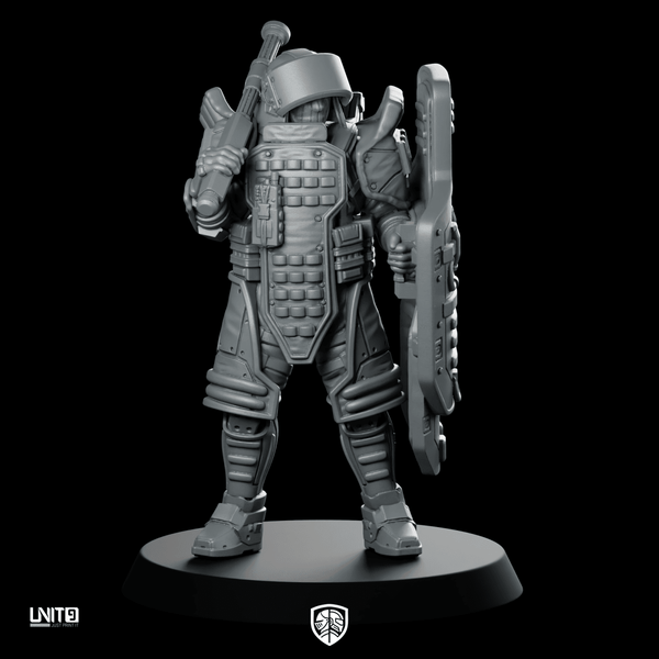 Red P2 Cyberpunk Miniature Armored Riot Shield - Unit9 - We Print Miniatures