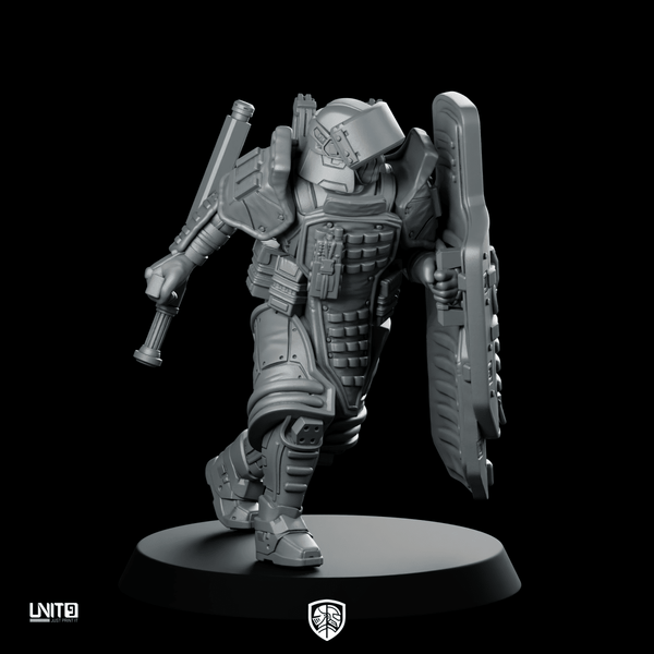 Red P3 Cyberpunk Miniature Heavy Armoured Riot Shield - Unit9 - We Print Miniatures