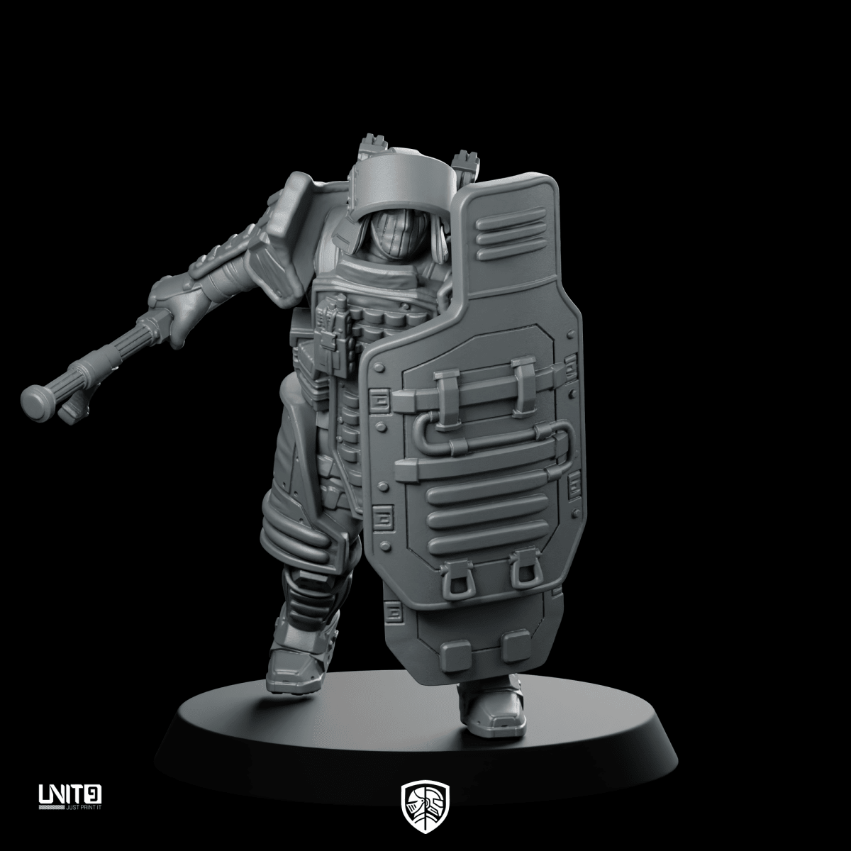 Red P4 Cyberpunk Armored Shield Enforcer Soldier | We Print Miniatures