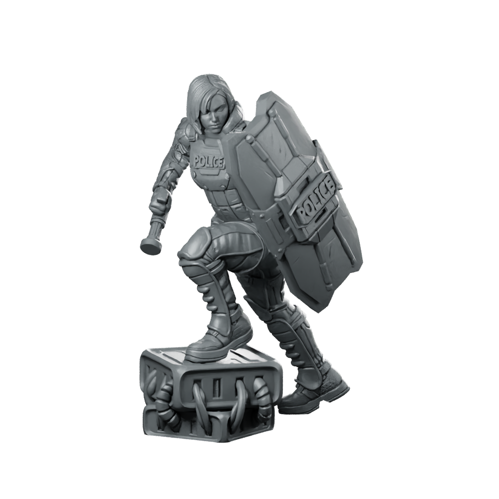 Red Unit Officer Pose 2 Cyberpunk Miniature Riot Miniature 360 Spin 01