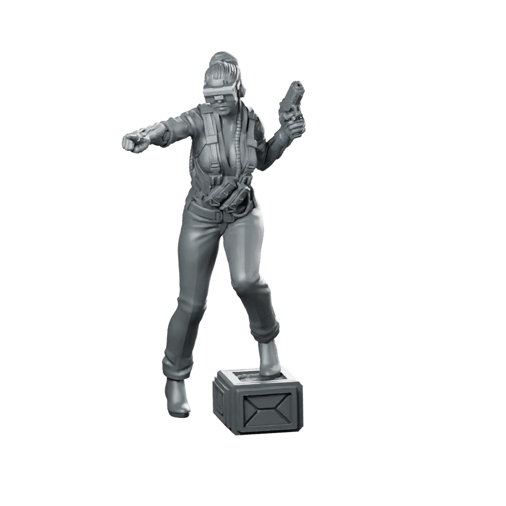 Reese 01 Cyberpunk Miniature Female Ganger Pistol Miniature 360 Spin 01