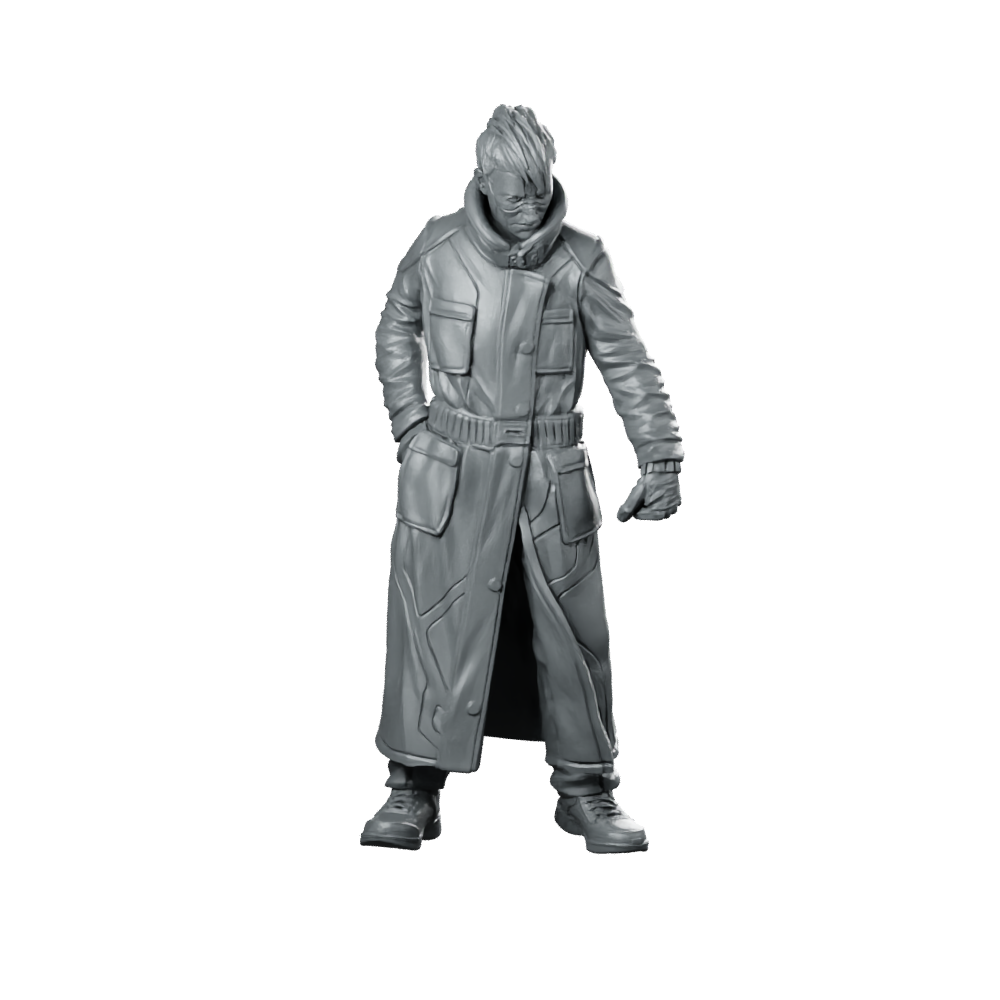 Reno Cyberpunk Miniature Retro Trenchcoat Sci-Fi Character Miniature 360 Spin 01