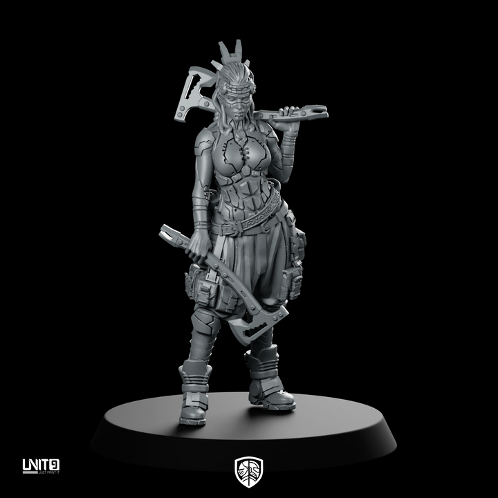 Revna Raiders Of Ymir Miniatura Cyberpunk Femminile con Asce