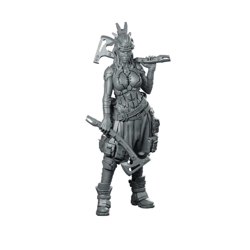 Revna Raiders Of Ymir Cyberpunk Miniature Female Axes Miniature 360 Spin 01