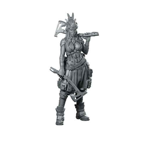 Revna Raiders Of Ymir Cyberpunk Miniature Female Axes Miniature 360 Spin 01